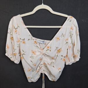Cinched Front Smocked Back Floral Crop Top Size M 90s Y2K Coquette